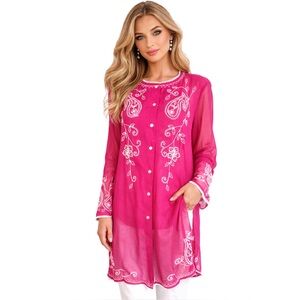 Antthony Fuchsia Pink Tunic with White Floral Embroidery /Sequins Size 1X